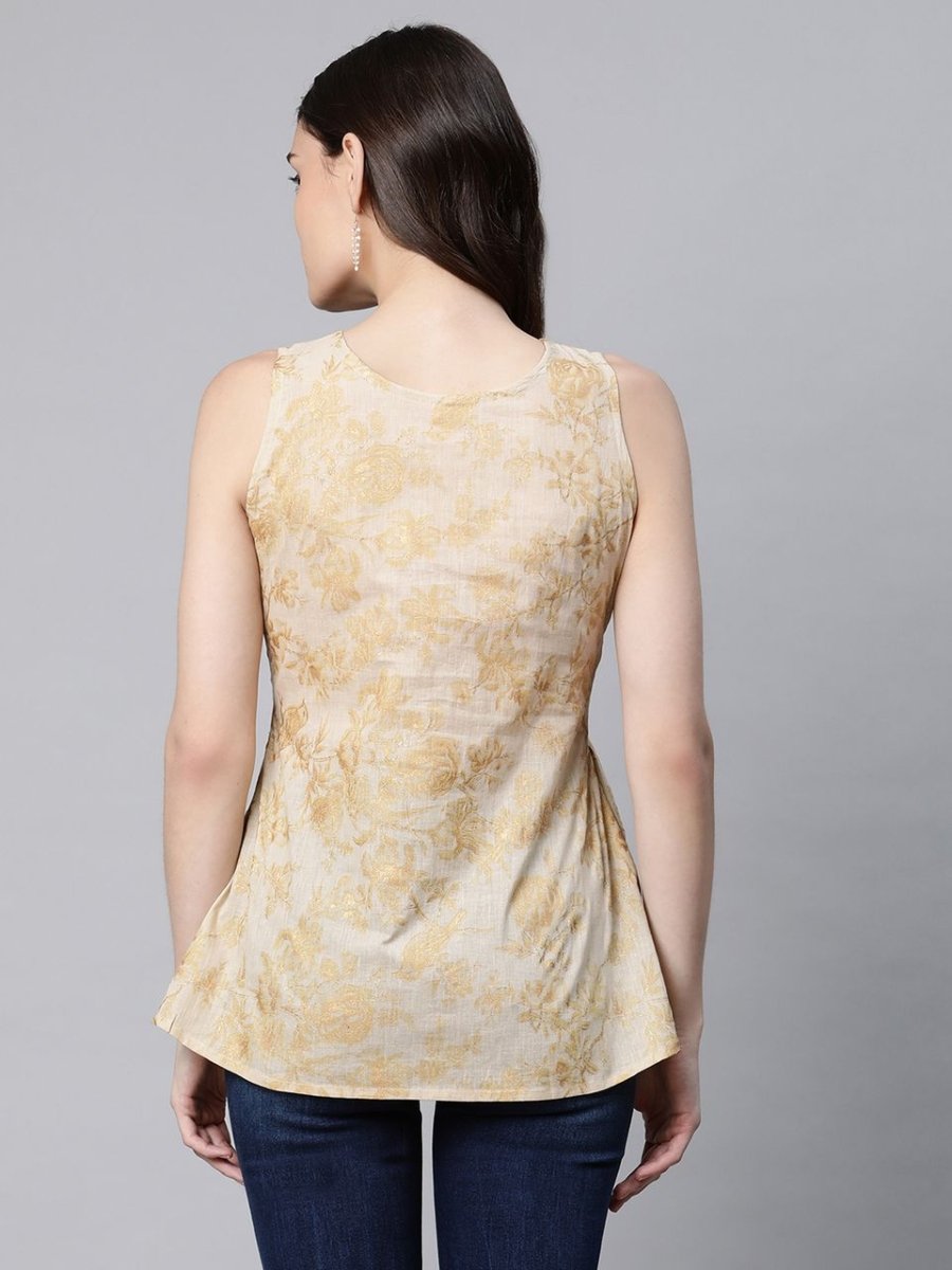 Ahalyaa Women Beige Cotton Gold Printed Tunic - Distacart