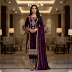 Teeya Creation Purple Color Velvet Fabric Designer Embroidery Work Suit - Distacart