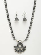 NVR Women's Silver-Toned German Silver Oxidised Necklace with Jhumka Earrings