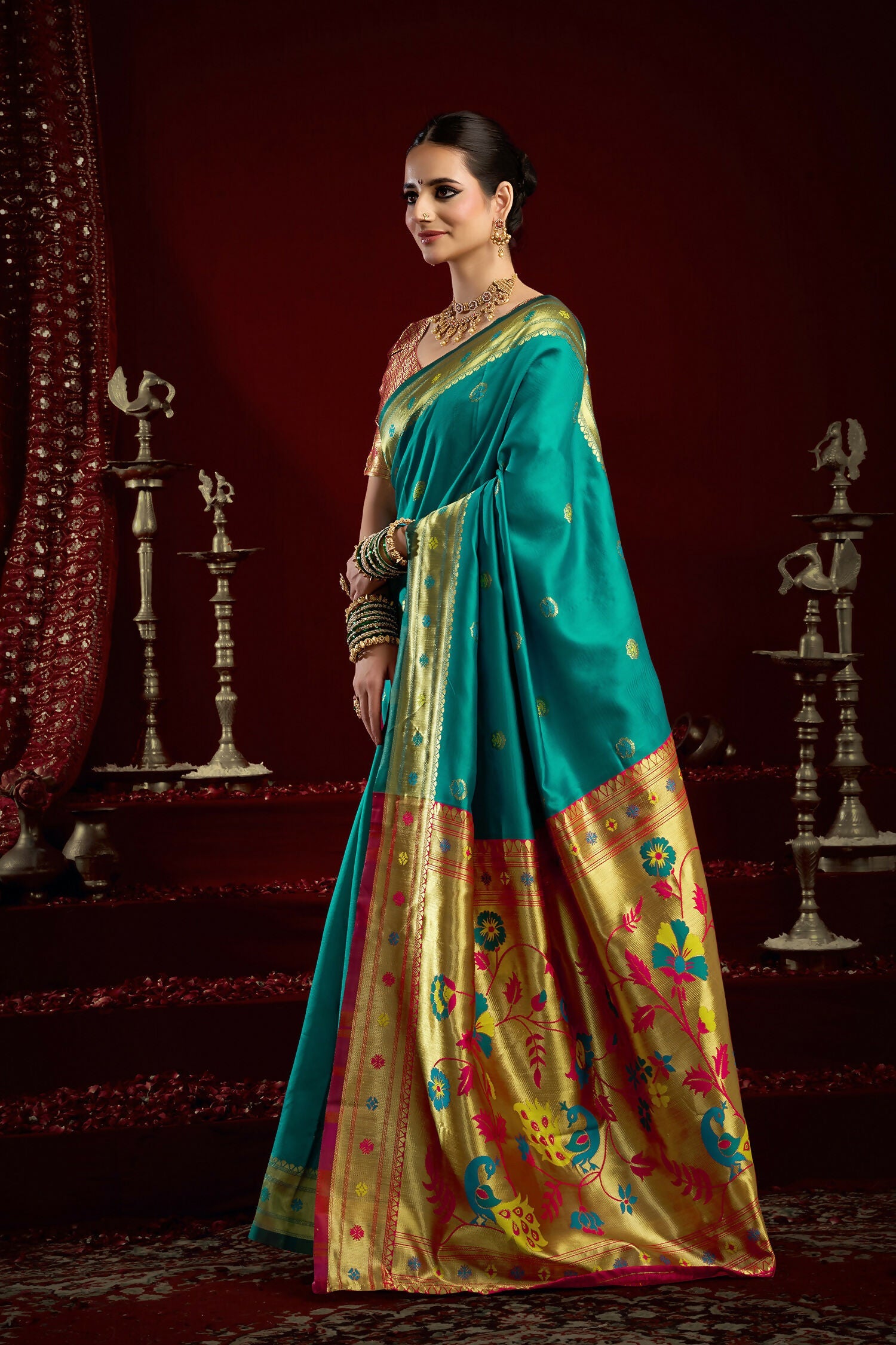 Joban Fashion Aqua Blue Paithani Silk Blend Butti Saree - Distacart