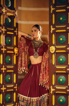 Teeya Creation Maroon Colour Rayon Silk Digital Print Fully Stitched Navratri Lehenga