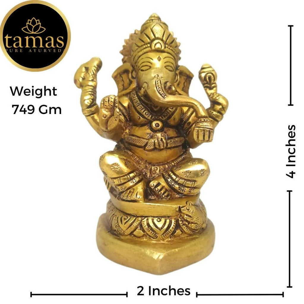 Tamas Brass Handmade Ganesh Statue for Good Luck, Success and Prosperity (Golden)