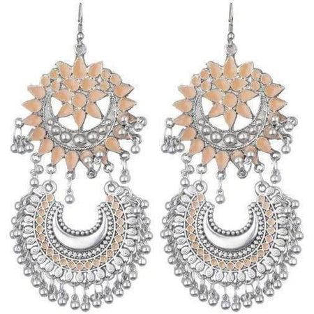 MS Fashion India Orange Color Star Shape Design Earrings With Half Moon Hangings