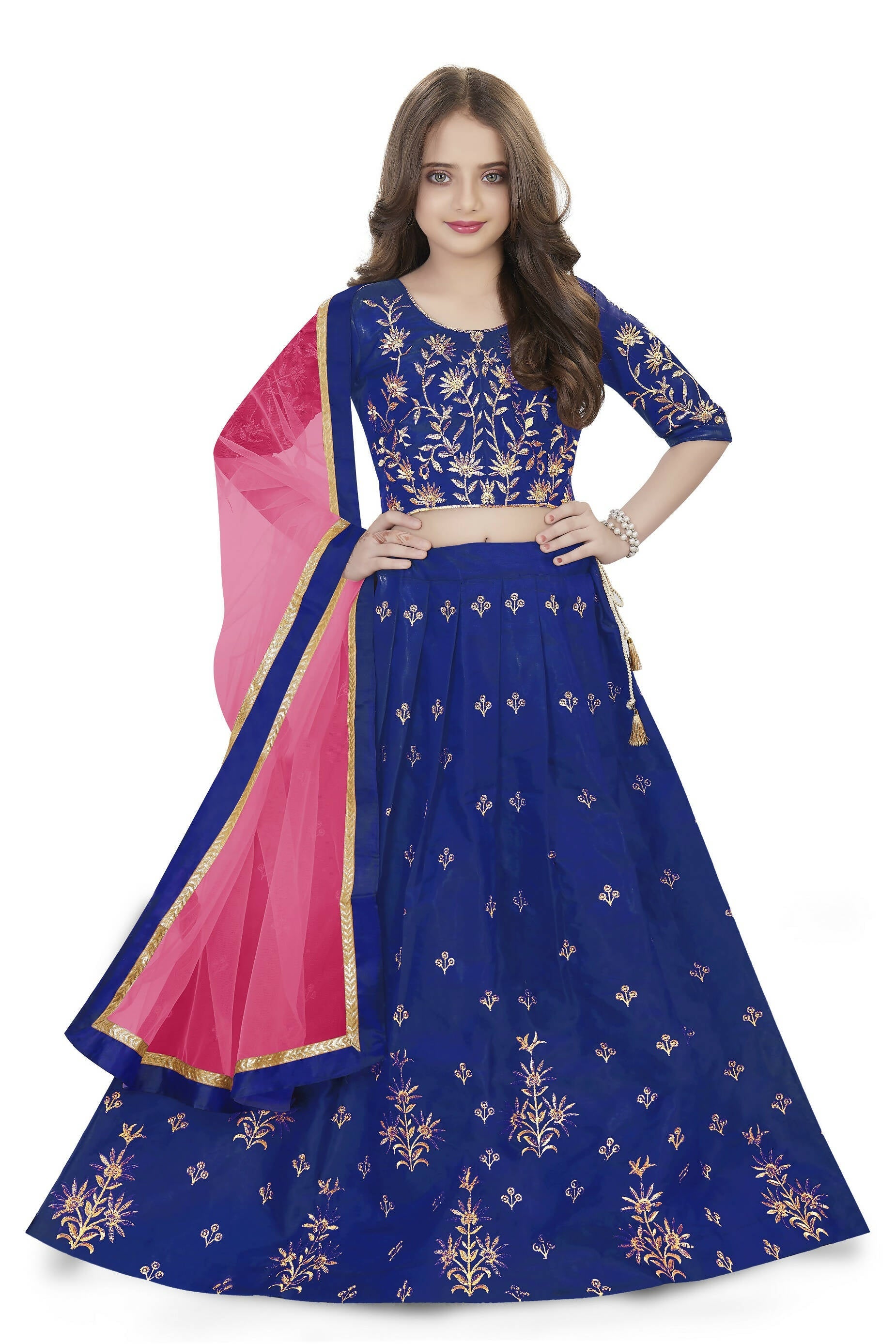 Dwiden Royal Blue Rohini Tafetta Sattin Semi-Stitched Girl's Lehenga Choli
