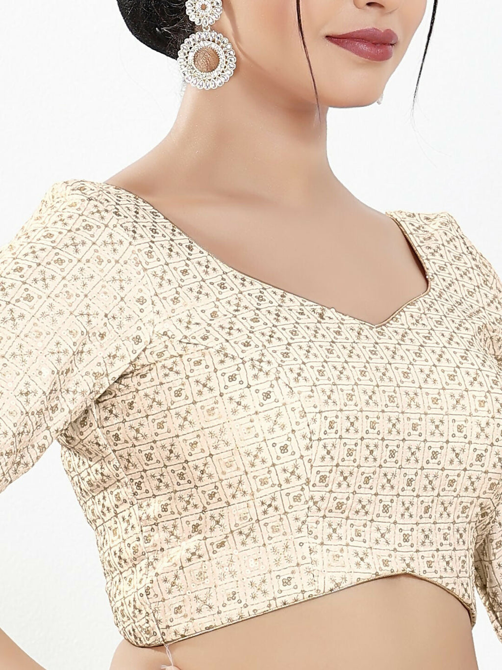 Joban Fashion Off White Silk Padded Blouse With Sweetheart Neck Elbow Sleeves - Distacart