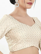 Joban Fashion Off White Silk Padded Blouse With Sweetheart Neck Elbow Sleeves - Distacart