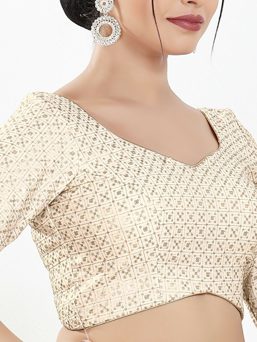 Joban Fashion Off White Silk Padded Blouse With Sweetheart Neck Elbow Sleeves - Distacart