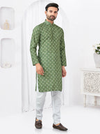 Joban Fashion Men's Rayon Cotton Green Printed Kurta Pyjama set
