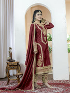Teeya Creation Maroon Color Chinnon Silk Embroidery Work Fully Stitched Salwar Suit - Distacart