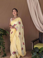 Vamsee Fana Yellow Georgette Silk Saree