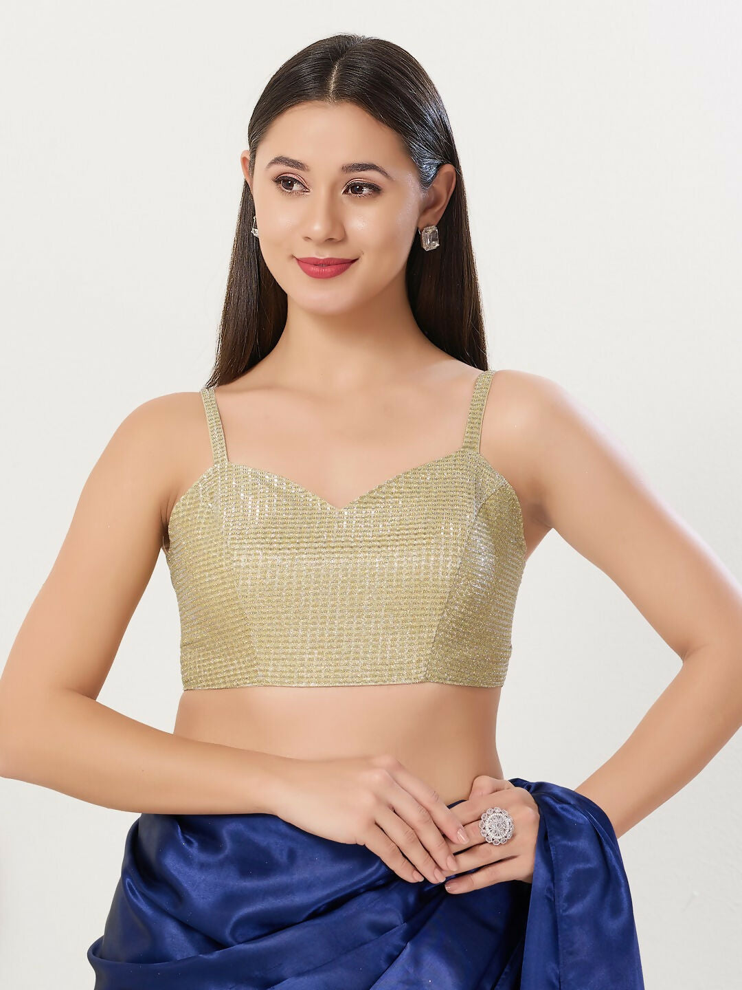 Joban Fashion Women Polyester Gold Stitched Blouse