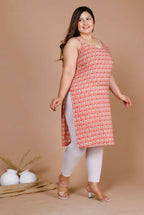 Miravan Women's Plus Size Peach-Coloured Floral Printed Straight Kurta