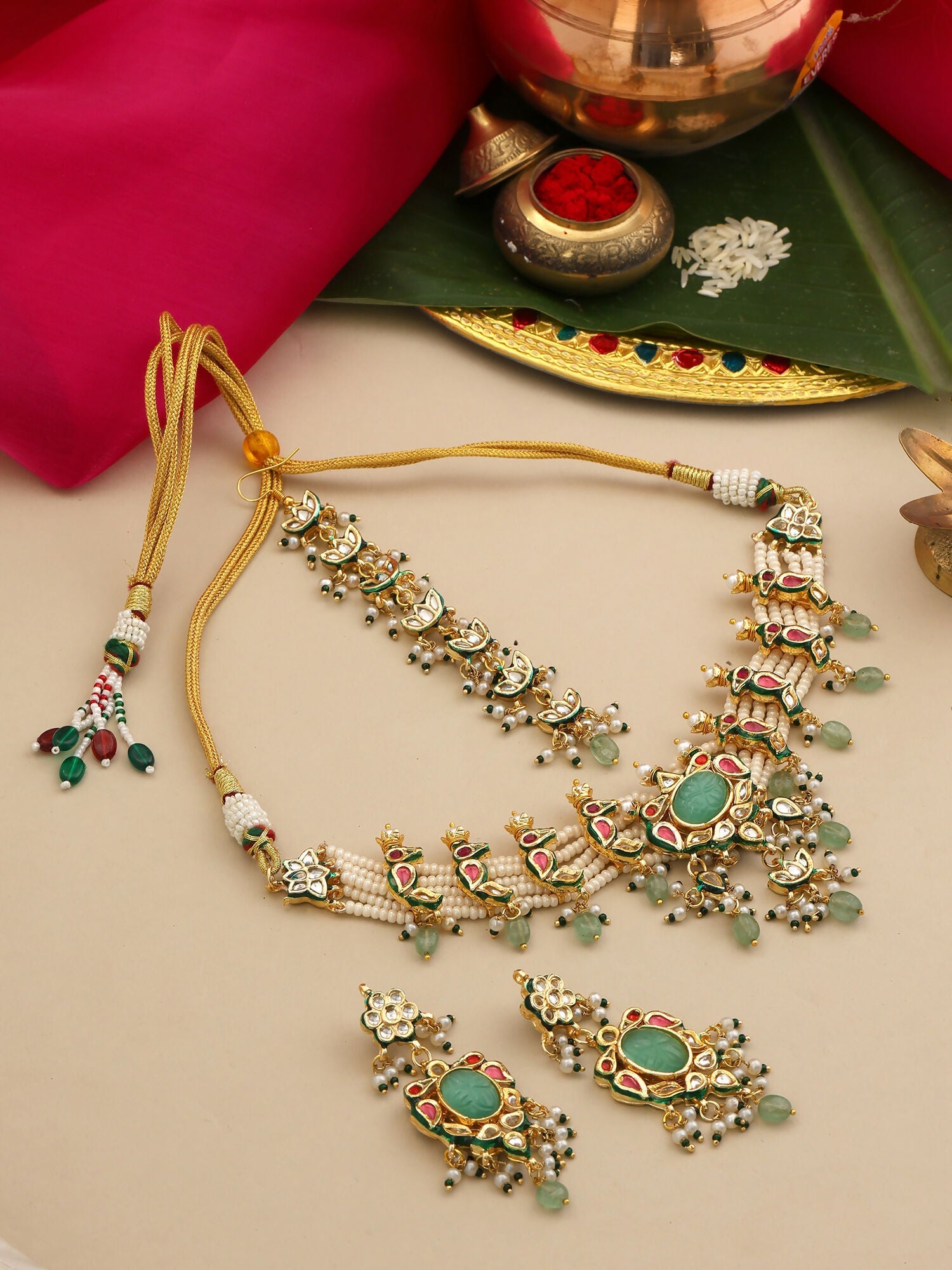 Ruby Raang Rajkumari Necklace With Earrings And Maang Tikka - Distacart