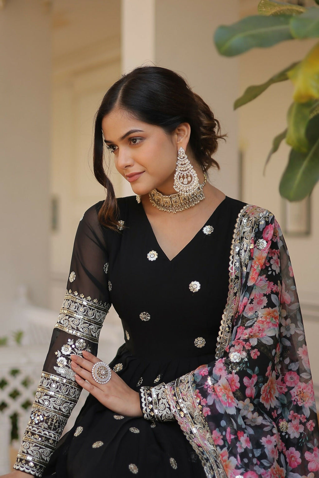 Joban Fashion Black Georgette Sequence Embroidery Work Kurta Set - Distacart