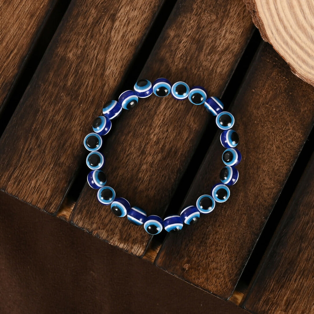 NVR Men & Women Black & Blue Evil Eye Elasticated Bracelet - Distacart