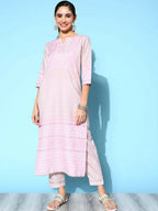 Ahalyaa Women's Beige Cotton Blend Printed Kurta Pant Set - Distacart