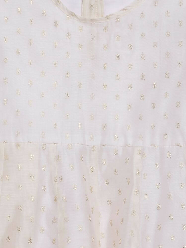 Ahalyaa Off White Chanderi Anarkali Kids Kurta With Dupatta For Girls