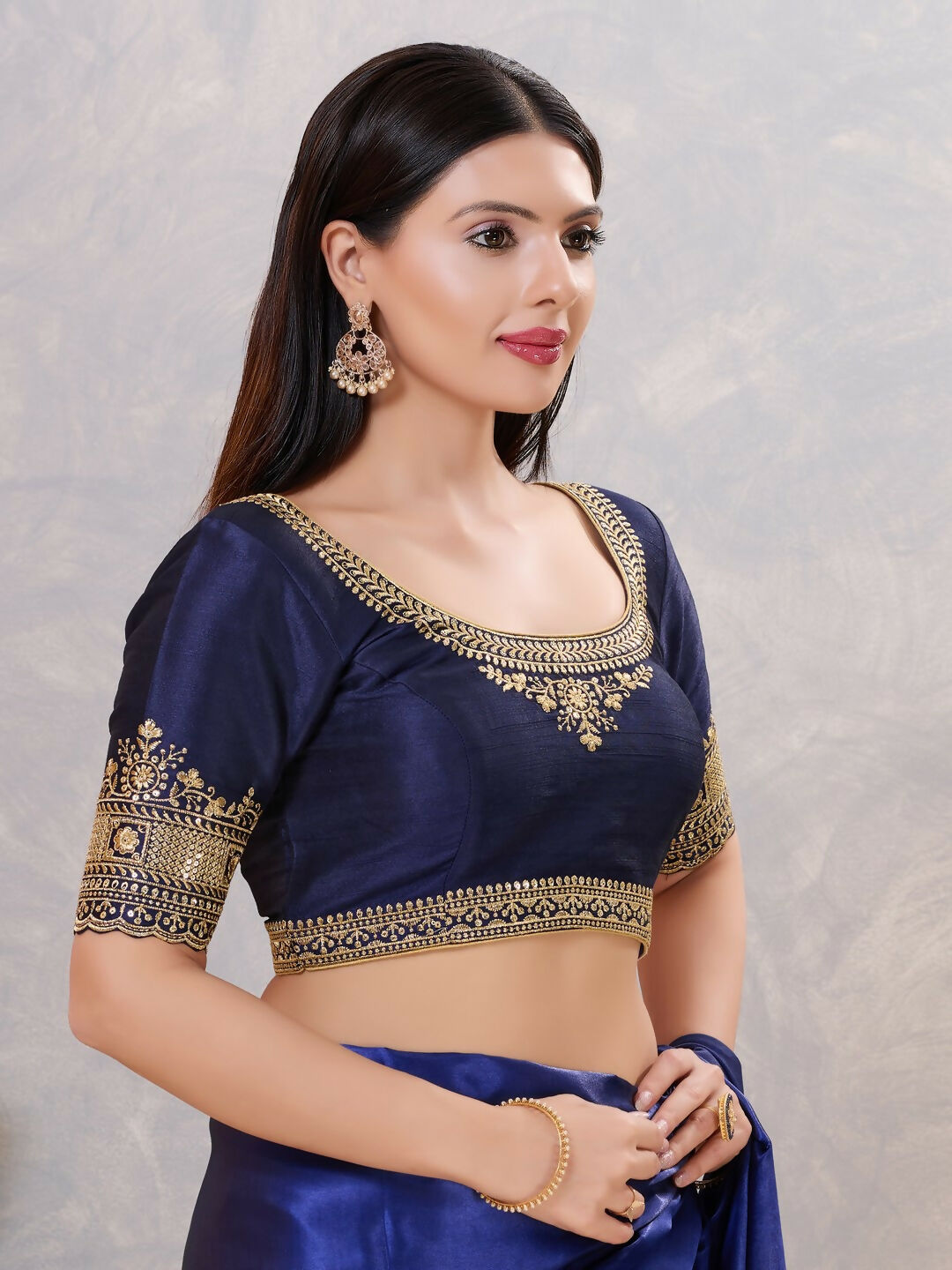 Joban Fashion Women Silk Navy-Blue Stitched Blouse