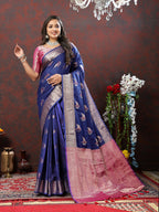 Lorenvalley Fashion Navyblue Soft Silk Woven Design Zari Weaving Saree