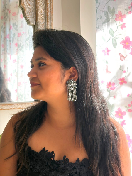 Inhanns Handmade Crystal Water Fall Earrings - Short - Titanium