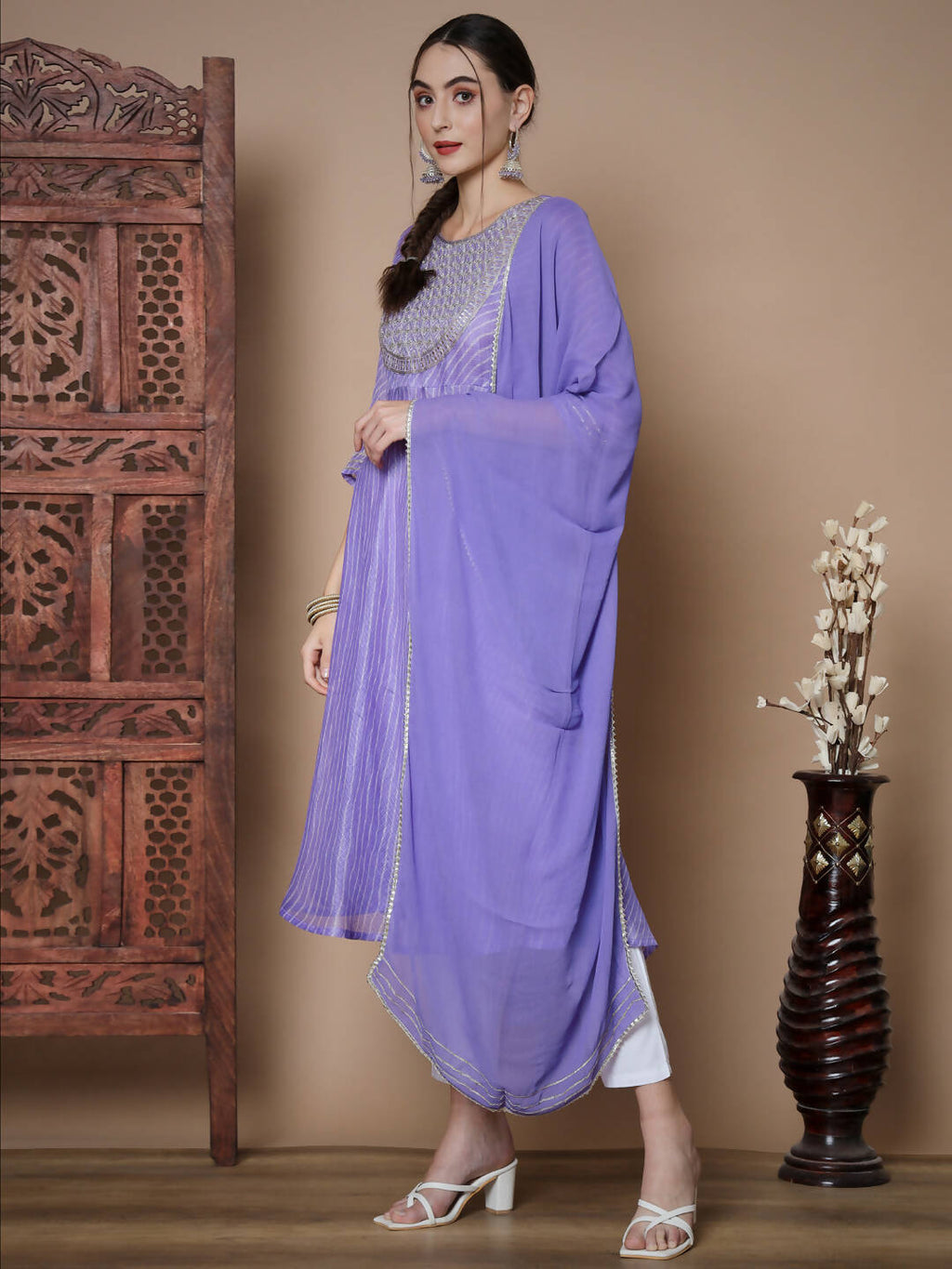 Myshka Women's Purple Anarkali Kurta & With Dupatta