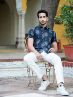 Miravan Men's Pure Cotton Blue Floral Printed Half Sleeve Slim Fit Shirt