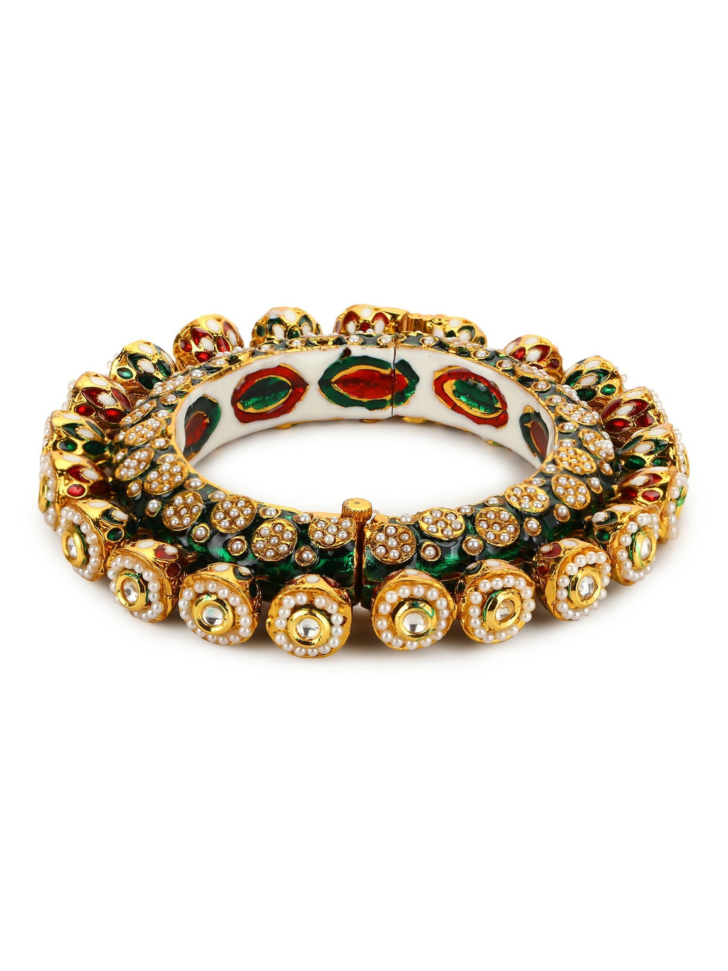 Gold-Plated Green Navratan Meenakari Bangle - Ruby Raang - Distacart