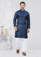 Joban Fashion Men's Jacquard Silk Navy Blue Printed Kurta Pyjama set