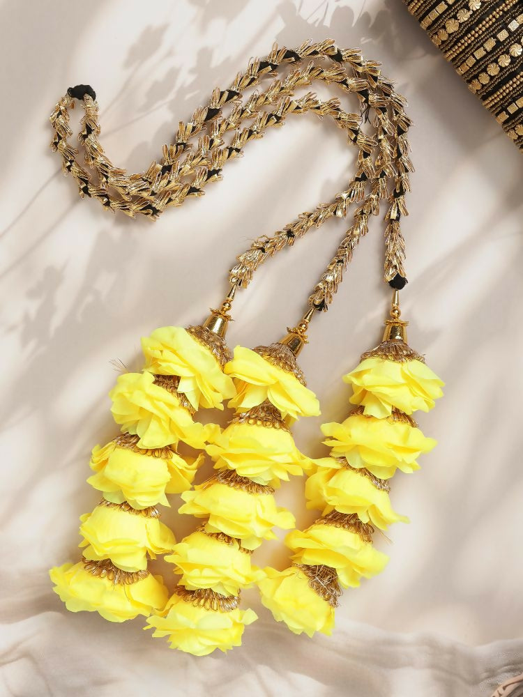 Ruby Raang Gold Gota Pati Work And Yellow Rosses With Black Thread & Golden Stones - Distacart