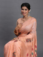 Shree Shyam Fashion Linen Cotton Peach Saree - Distacart