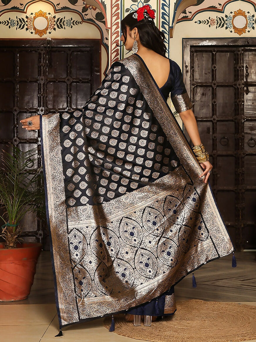 Shree Shyam Fashion Navy Blue Silk Saree - Distacart