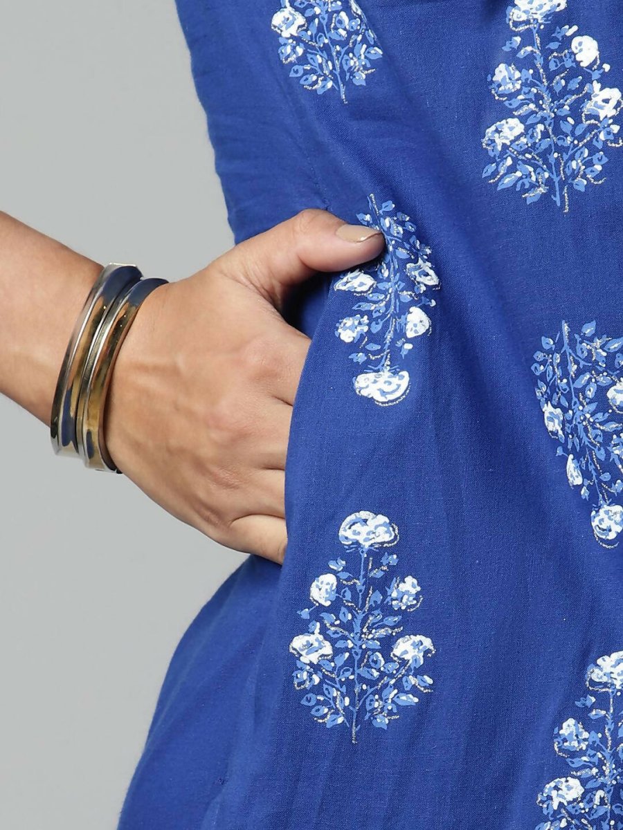 Ahalyaa Womens Beautiful Royal Blue Pure Cotton Printed Kurtas - Distacart