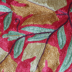 The Decor Nook Hand Embroidered Crewel Cushion Covers in Mustard Chinar Leaf Motif with Red Base