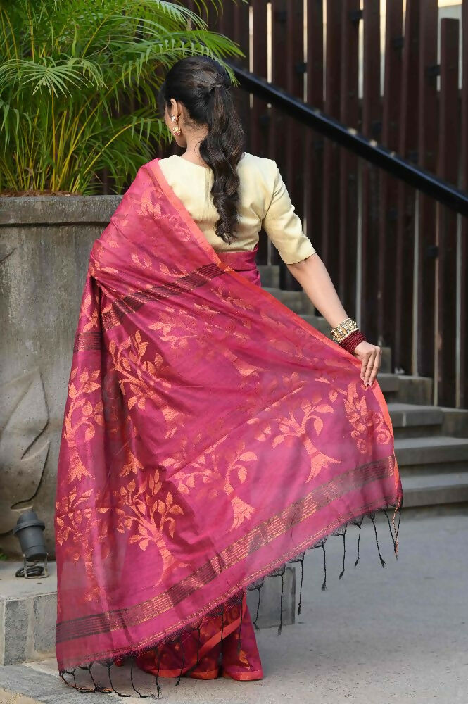 Beatitude Pink Cotton Floral Jamdani Saree