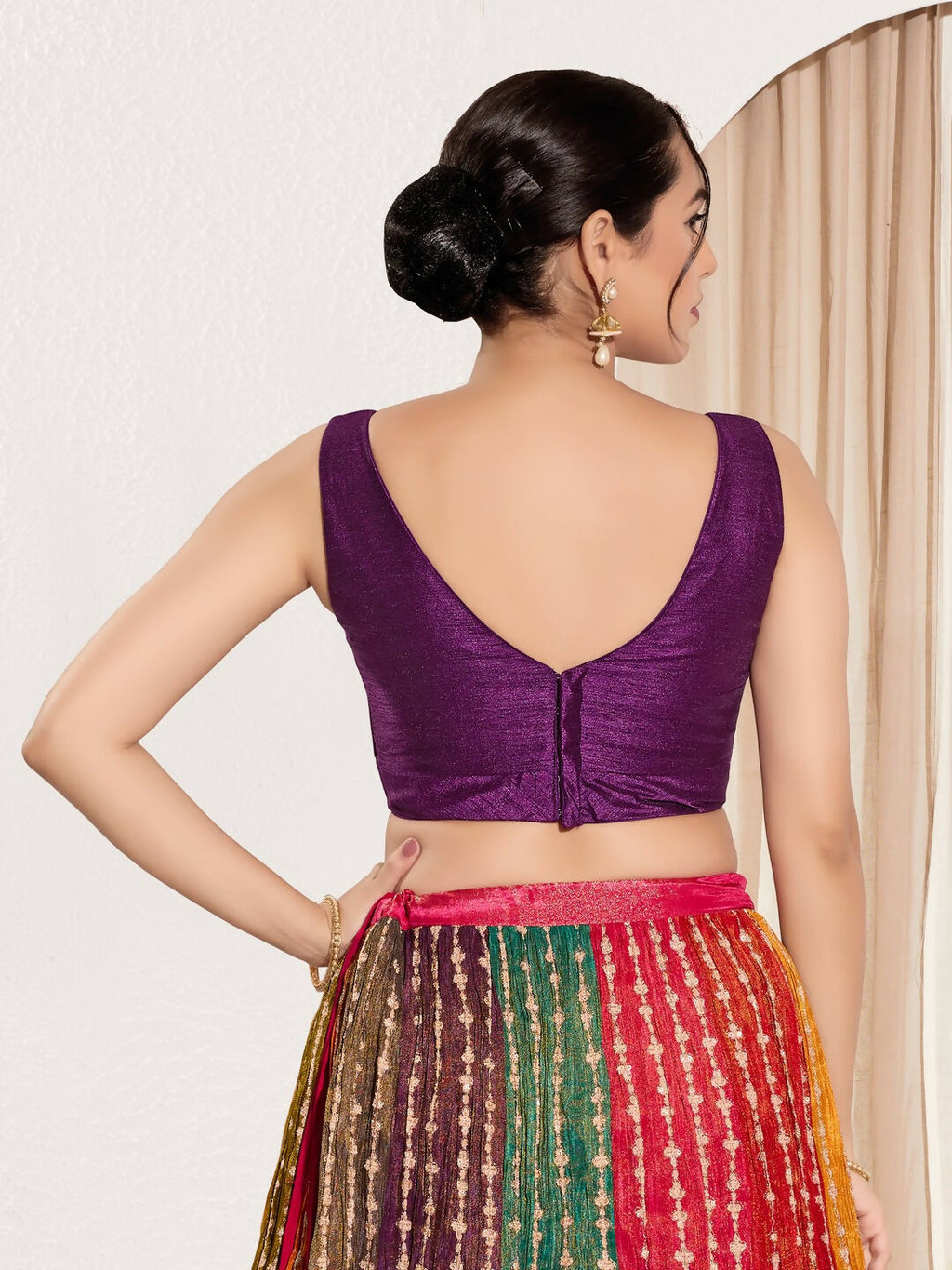 Joban Fashion Wine Mulberry Silk Padded Blouse With Round Neck Sleeveless - Distacart