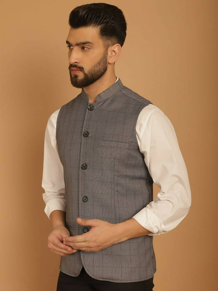 Even Apparels Nehru Jacket With Welt Pockets - Grey