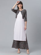 Ahalyaa Light Pink Crepe Solid Kurta And Palazzo Set With Jacket - Distacart