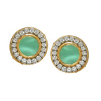 Green Round Daimond and Stone Studs (Green) - Ruby Raang - Distacart