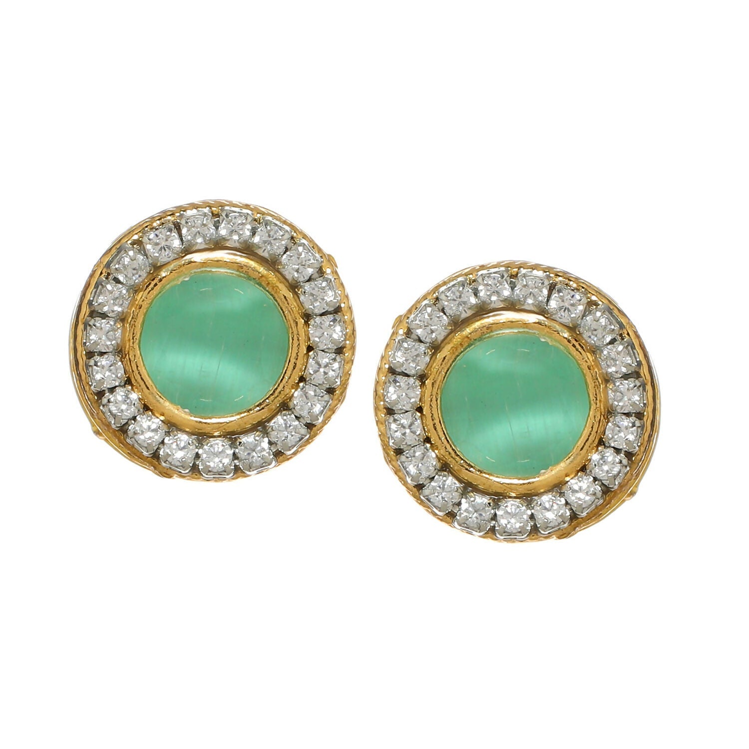 Green Round Daimond and Stone Studs (Green) - Ruby Raang - Distacart