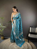 Joban Fashion Turquoise Meenakari Banarasi Silk Sarees