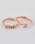 VOJ Stainless Steel Cubic Zirconia Rose Gold-Polished Adjustable Ring Set for Couple