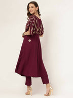 FIORRA Women's Wine Poly Crepe A-Line Kurta Set