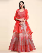 Red Organza Mirror With Coding Work Lehenga Choli with Dupatta - Tanya