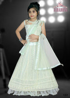 Wedding Designer Darkseagreen Net Kidswear Lahenga - Aaradhna
