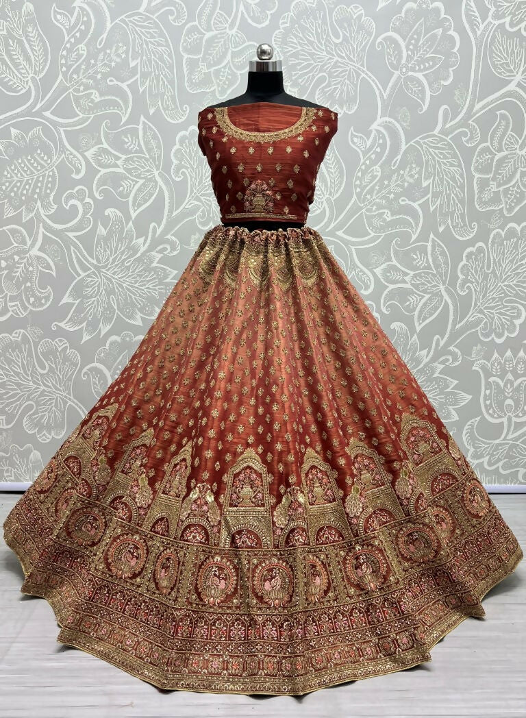 Jyoti Fashion Women's Scarlet Bridal Net Fancy Dori & Sequins Multi Thread Embroidered with Diamond Work Wedding Lehenga Choli