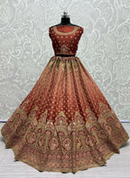Jyoti Fashion Women's Scarlet Bridal Net Fancy Dori & Sequins Multi Thread Embroidered with Diamond Work Wedding Lehenga Choli