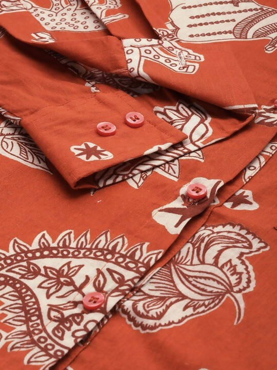Orange Men Pure Cotton Relaxed Opaque Printed Casual Resort Shirt - Mahotsav