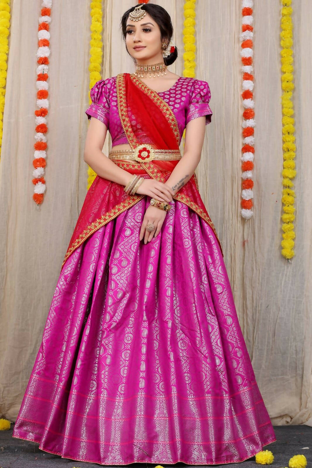 DEIANA'S Beautiful Pure Jari Silk Weaving Lehengha Choli - Pink