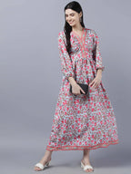 Myshka Women Red Printed Pure Cotton Maxi Dress - Distacart