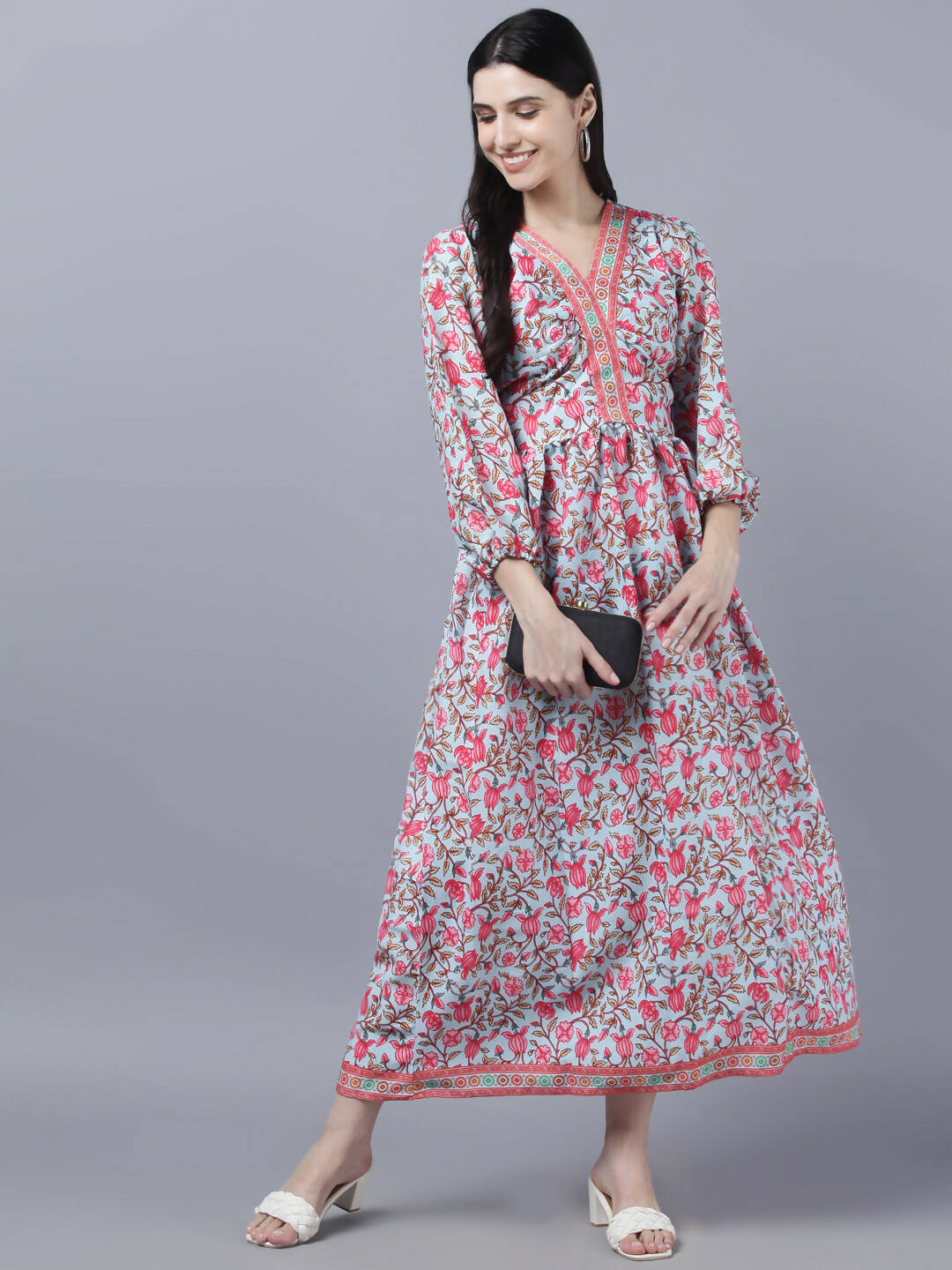 Myshka Women Red Printed Pure Cotton Maxi Dress - Distacart